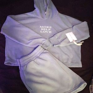 Cute Cozy light blue hoodie Shorts set
